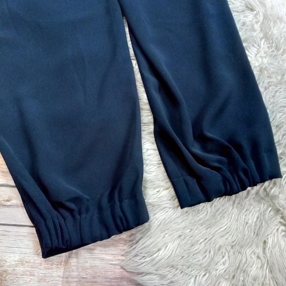 Vince. | Navy Blue Silky Pleated Front Tapered Haram Cropped Ankle Dress Pants - Picture 6 of 9